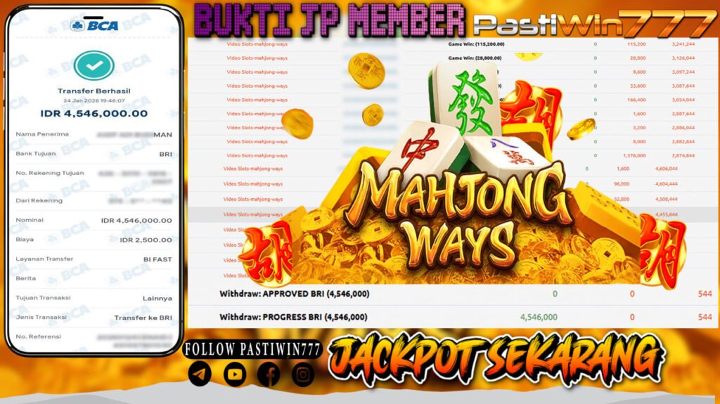 BUKTI JP MEMBER PASTIWIN777 BERMAIN GAME MAHJONG WAYS -PG SOFT