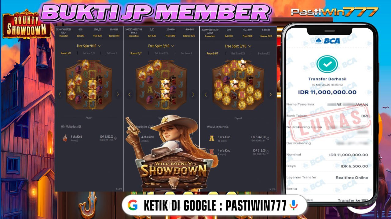 BUKTI JP PASTIWIN777BUKTI JP MEMBER BESAR PASTIWIN777 – WILD BOUNTY SHOWDOWN – PGSOFT