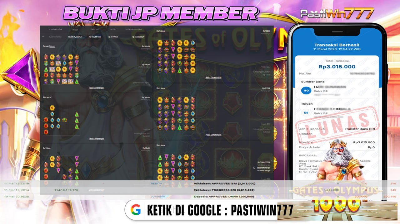 BUKTI JP BESAR MEMBER PASTIWIN777 – GATES OF OLYMPUS – PRAGMATIC PLAY