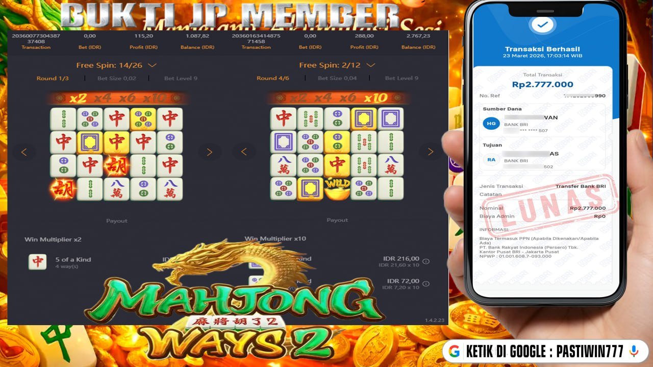BUKTI JP PASTIWIN777 BUKTI JP MEMBER PASTIWIN777 – MAHJONG WAYS 2 – PGSOFT