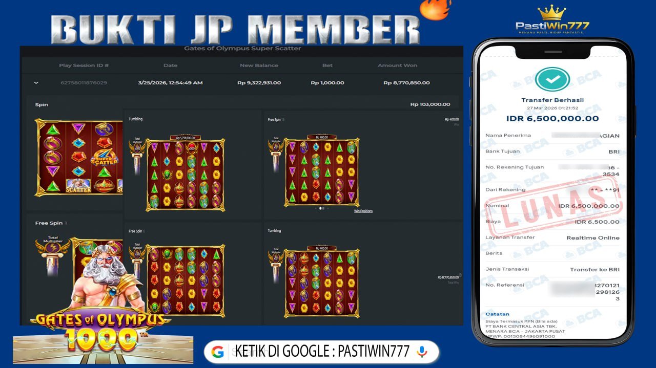 BUKTI JP BESAR MEMBER PASTIWIN777 – GATES OF OLYMPUS X-MAS 1000 – PRAGMATIC PLAY