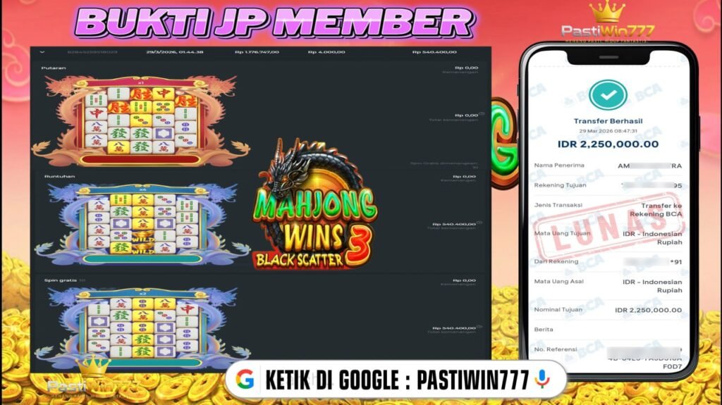 BUKTI JP PASTIWIN777 BUKTI JP MEMBER PASTIWIN777 – MAHJONG WAYS 3 – 𝙋𝙍𝘼𝙂𝙈𝘼𝙏𝙄𝘾 𝙋𝙇𝘼𝙔