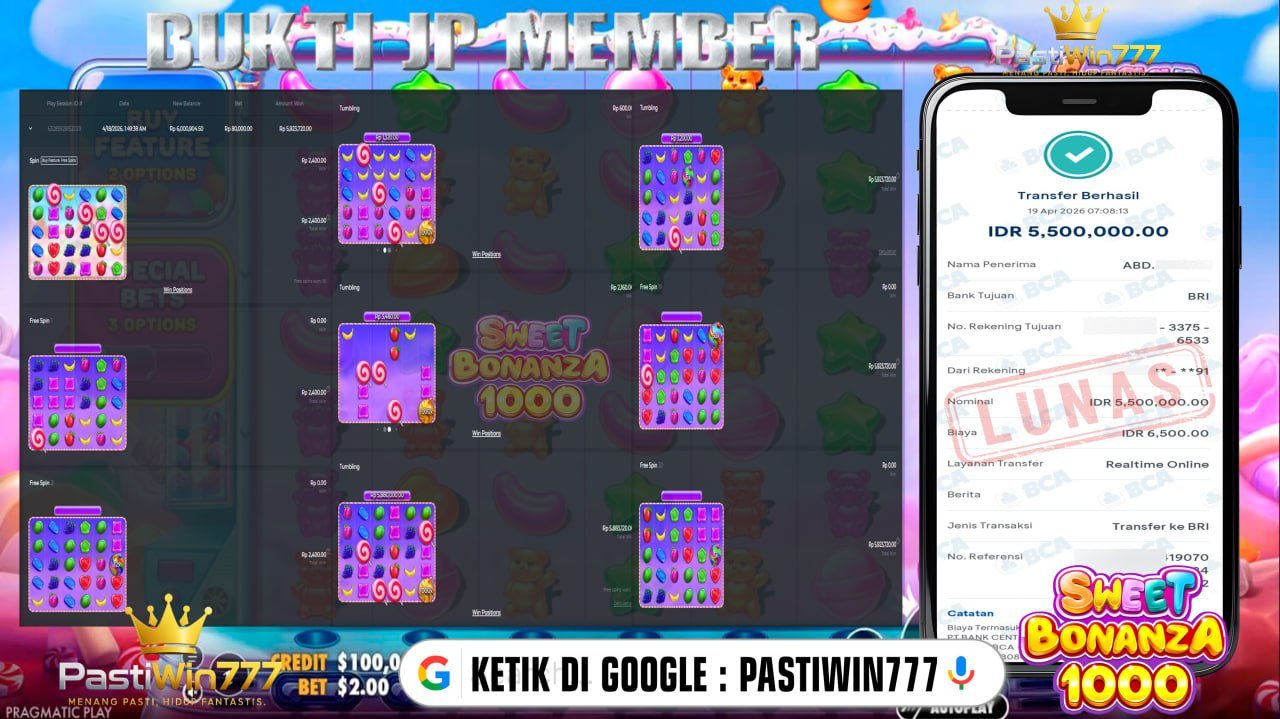 BUKTI JP BESAR MEMBER PASTIWIN777 – SWEET BONANZA 1000 – PRAGMATIC PLAY