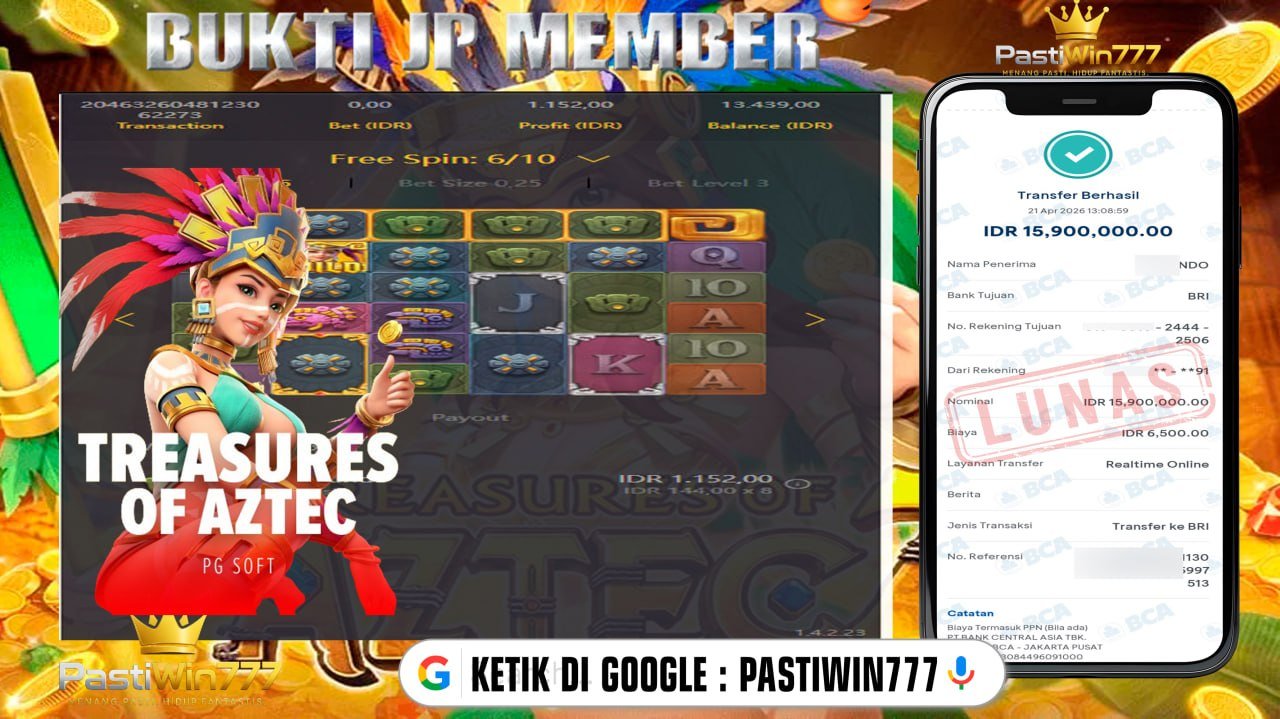 BUKTI JP PASTIWIN777 BUKTI JP MEMBER PASTIWIN777 – TREASURES OF AZTEC – PGSOFT