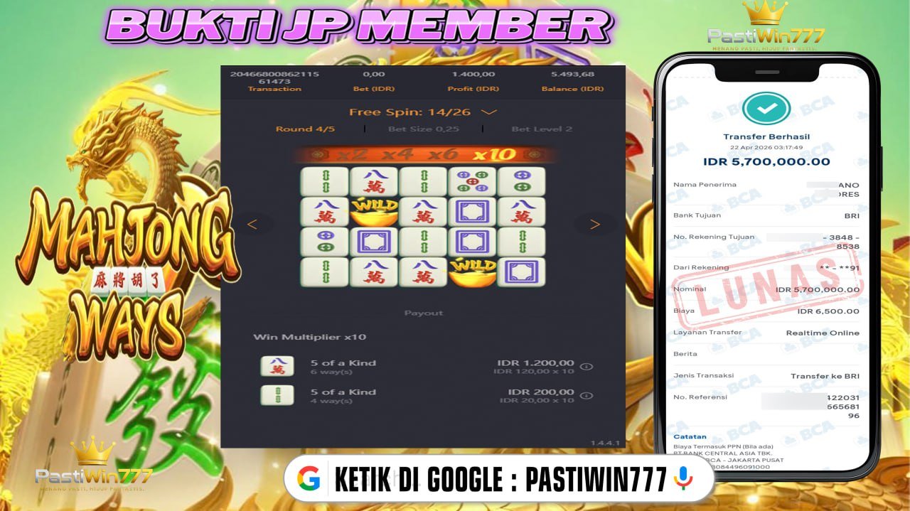 BUKTI JP PASTIWIN777 BUKTI JP MEMBER PASTIWIN777 – MAHJONG WAYS – PGSOFT