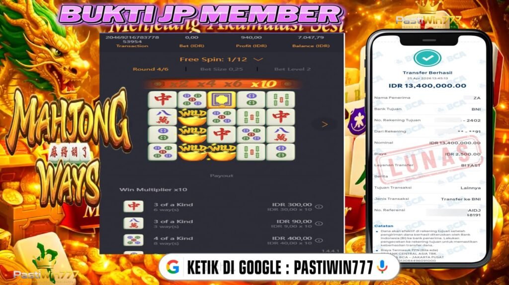BUKTI JP PASTIWIN777 BUKTI JP MEMBER PASTIWIN777 – MAHJONG WAYS – PGSOFT