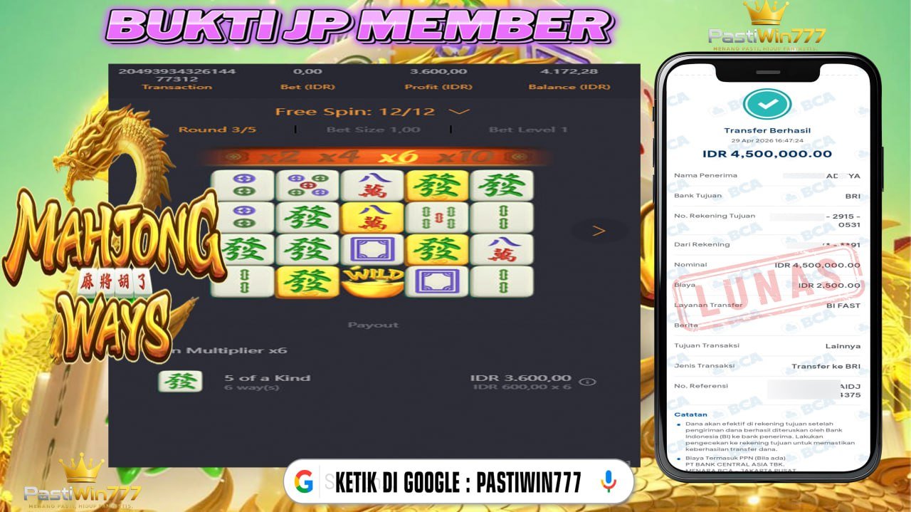 BUKTI JP PASTIWIN777 BUKTI JP MEMBER PASTIWIN777 – MAHJONG WAYS – PGSOFT