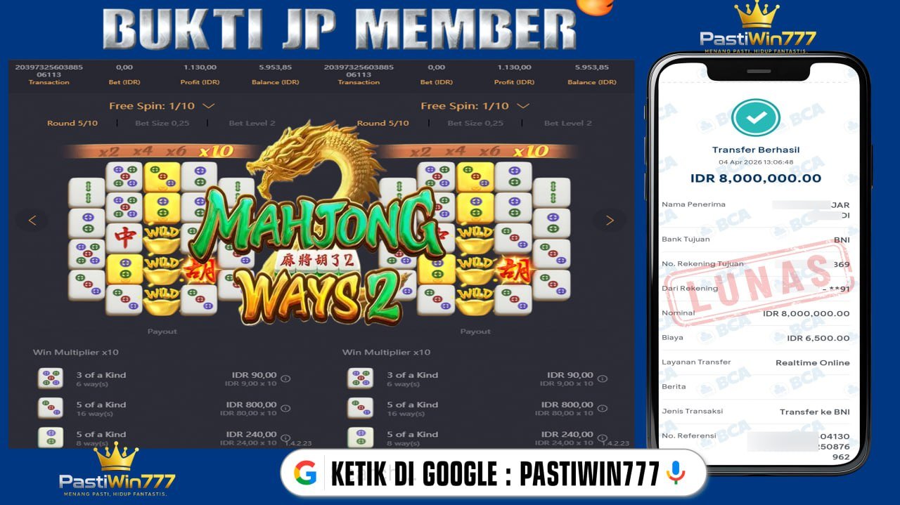 BUKTI JP PASTIWIN777 BUKTI JP MEMBER PASTIWIN777 – MAHJONG WAYS 2 – PGSOFT